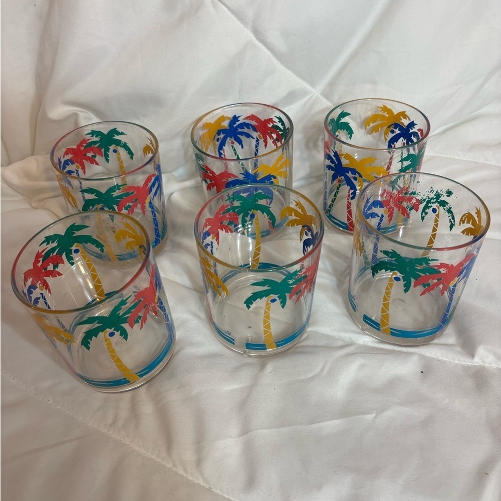 Colorful Palm Tree plastic Tumblers Set of 6